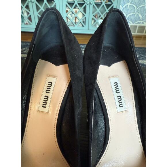 MIU MIU Suede XL Rhinestone Heeled Platforms Sz. 38.5 - Picture 4 of 10